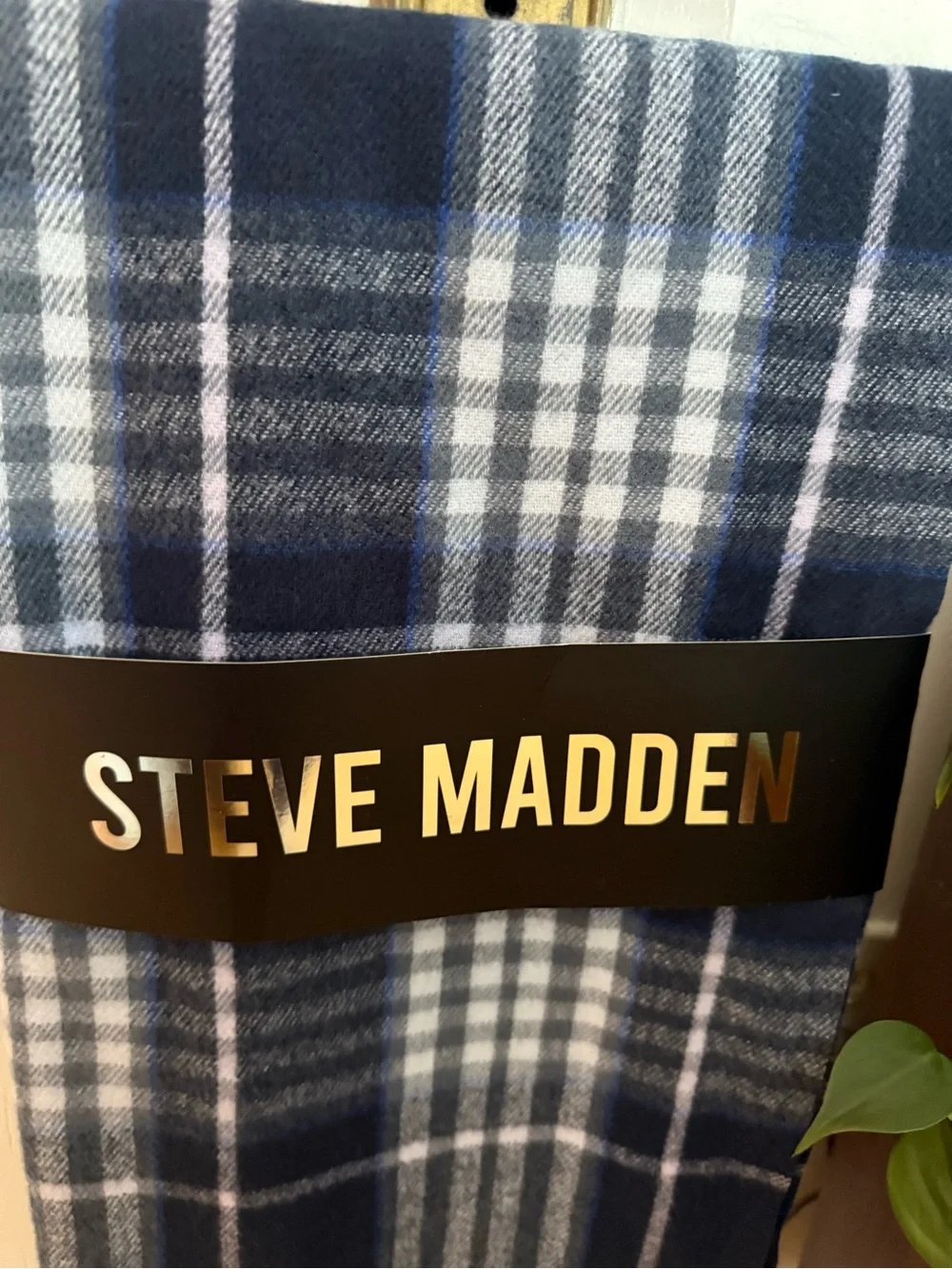 Steve Madden Navy and Light Blue Plaid Scarf